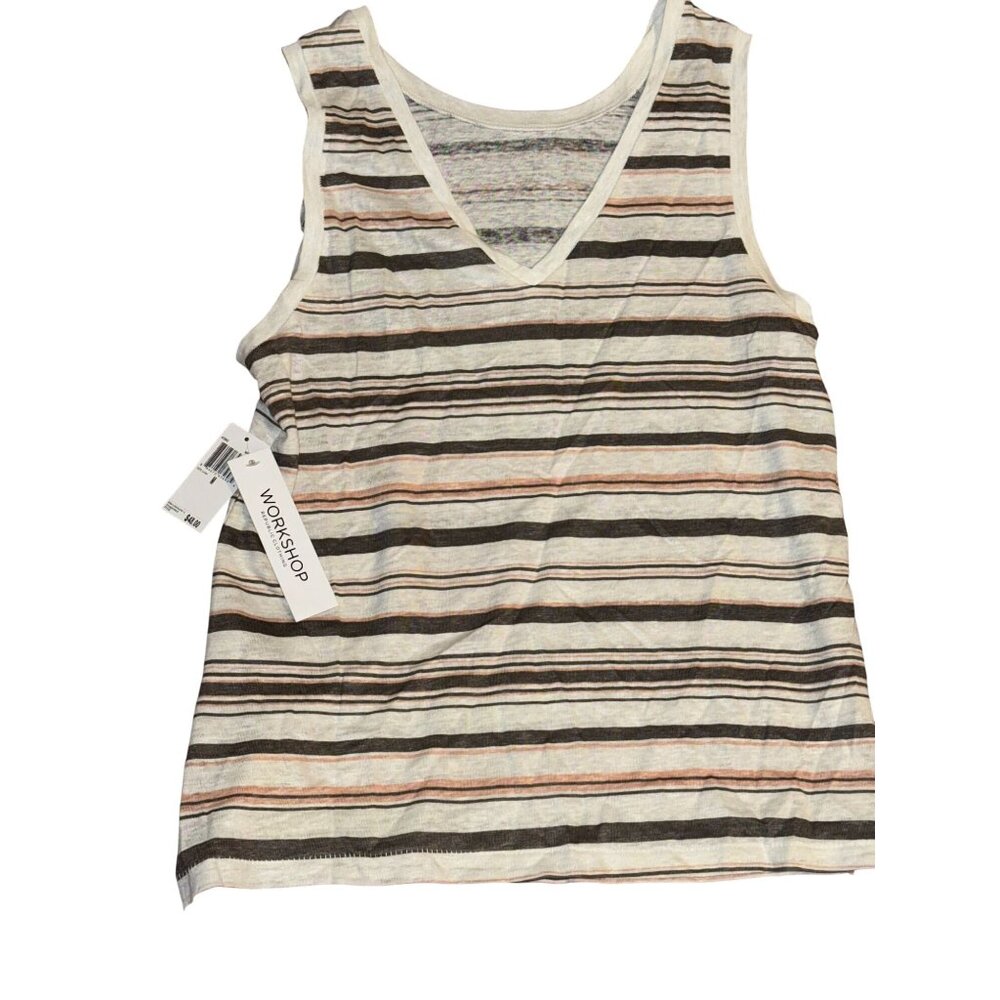 Workshop Republic Clothing Womens Striped Sleeveless Linen Top V-Neck M